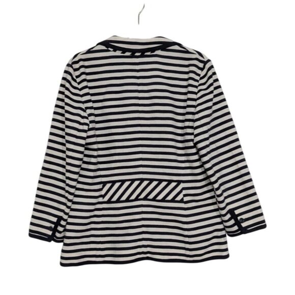 Talbots Stripe Sweater Blazer Womens Size Medium Blue Nautical Knit Long Sleeve - Picture 8 of 14